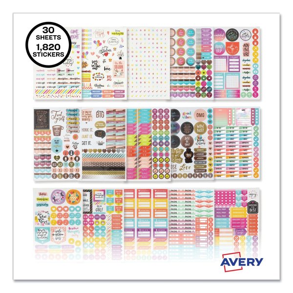 Avery Planner Sticker Variety Pack for Moms, Budget/Family/Fitness/Holiday/Work, Assorted Colors, 1820PK 6780